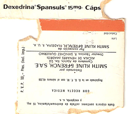 Cartel de la película anfetaminas Dexedrina Spansuls 15 mg. anfetamina